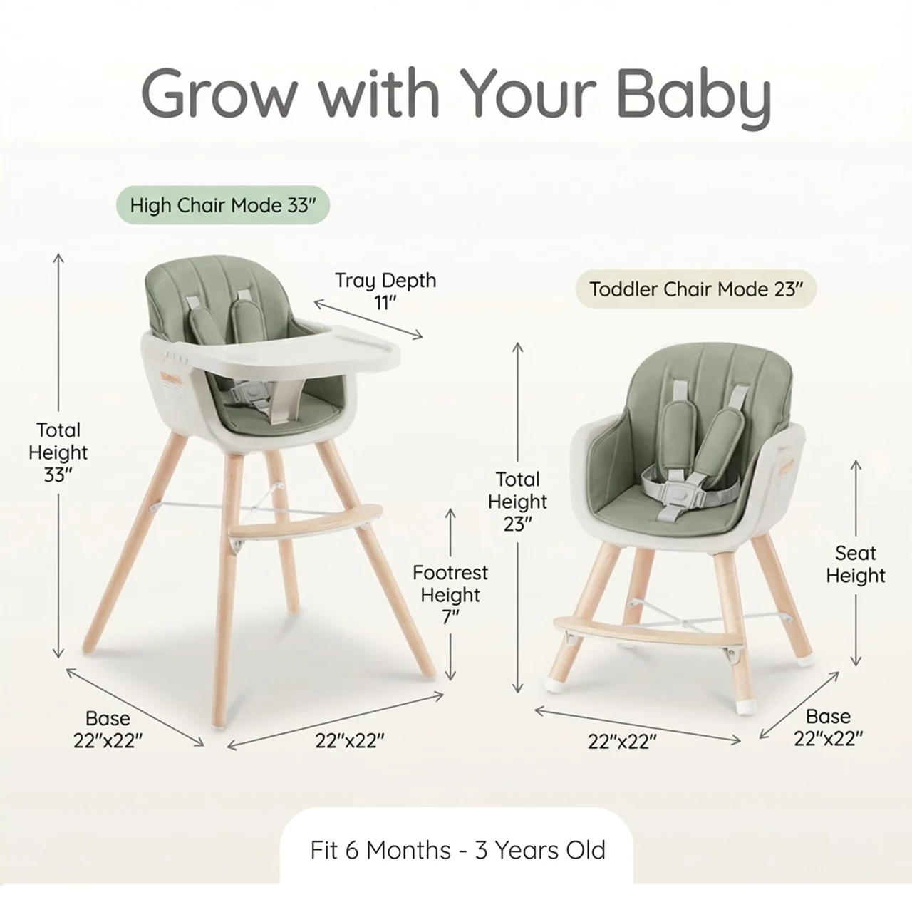 Mallify wooden high chair detail showing tray and seating surfaces